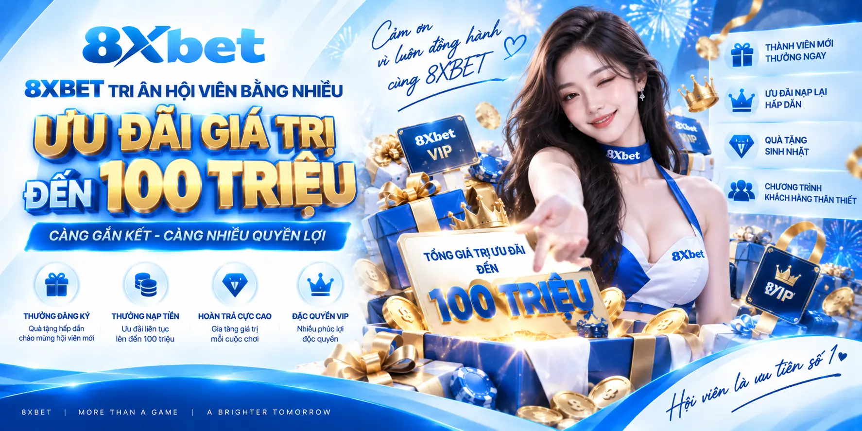 8XBET tri ân hội viên bằng nhiều ưu đãi giá trị đến 100 triệu